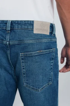 Springfield Jeans-Calça jeans reta com lavagem escura e tingimento excessivo azul