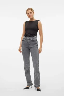 Vero Moda Jeans|Calças-Calça jeans reta de cintura alta Cinzento