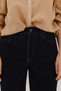 Cortefiel Calças-Calça Jeans Reta de Veludo Preto