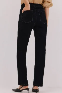 Cortefiel Calças-Calça Jeans Reta de Veludo Preto