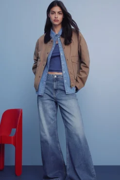 Springfield Jeans-Calça jeans super larga e confortável azul