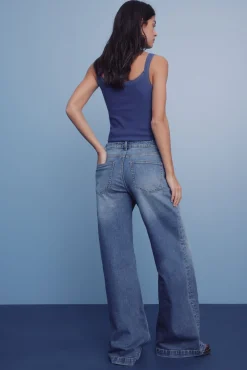 Springfield Jeans-Calça jeans super larga e confortável azul