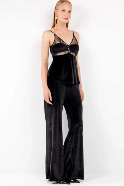 Gisela Calças-Calça longas de veludo elástico com design elegante preto