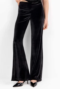Gisela Calças-Calça longas de veludo elástico com design elegante preto