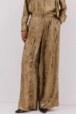 Cortefiel Calças-Calça palazzo dourada Dourado