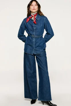 Selected Jeans|Calças-Calça plissado de algodão orgânico. Azul