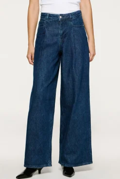 Selected Jeans|Calças-Calça plissado de algodão orgânico. Azul