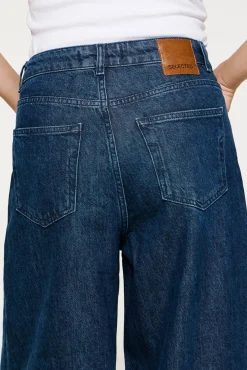 Selected Jeans|Calças-Calça plissado de algodão orgânico. Azul