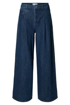 Selected Jeans|Calças-Calça plissado de algodão orgânico. Azul