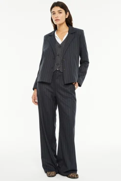 System Action Calças-Calça risca de giz azul