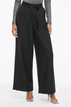 Vila Calças-Calça social de pernas largas com cinto de flores Preto