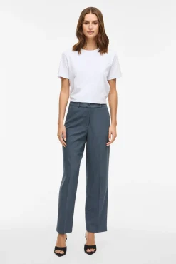 Vila Calças-Calça social reta com viscose Azul