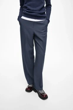 Vila Calças-Calça social reta com viscose Azul