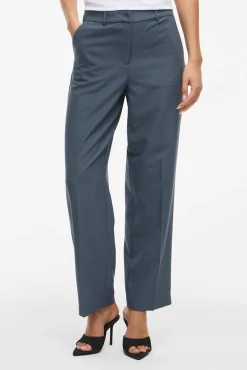 Vila Calças-Calça social reta com viscose Azul