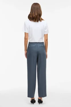 Vila Calças-Calça social reta com viscose Azul