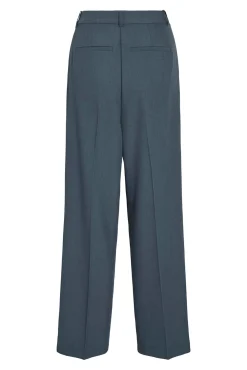 Vila Calças-Calça social reta com viscose Azul