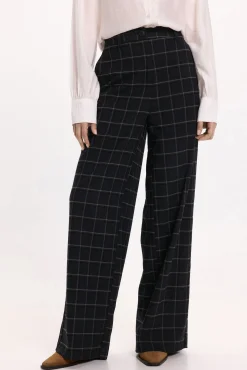 Vila Calças-Calça social xadrez com viscose Preto