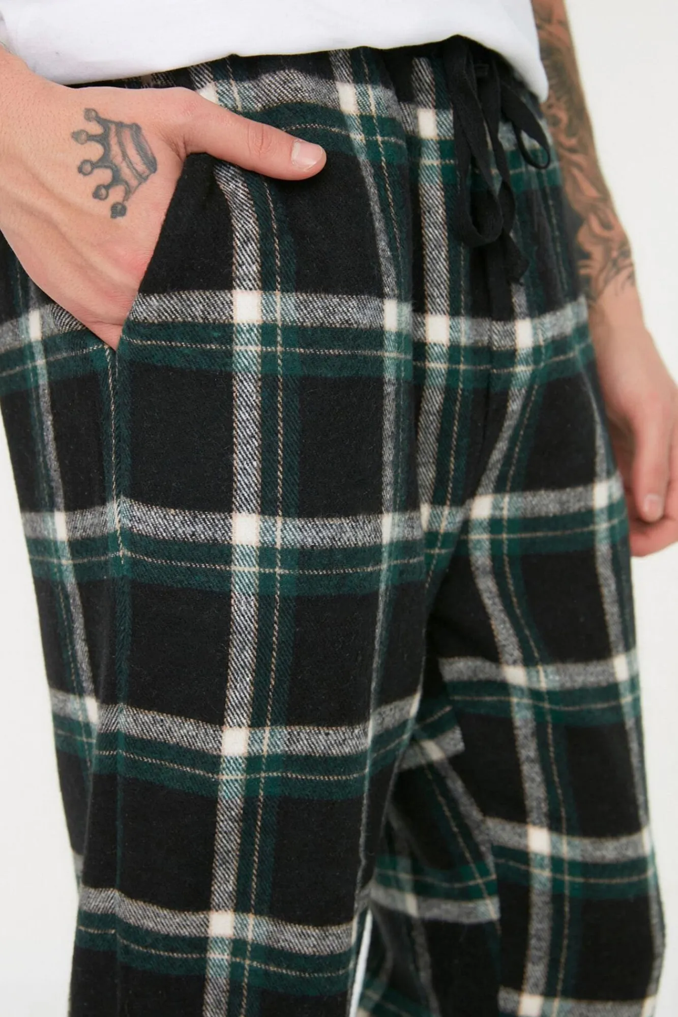 Trendyol Pijamas-Calça unissex de corte regular com xadrez multicolorida estampado