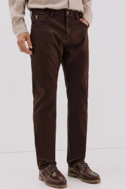 Cortefiel Jeans|Calças-Calças 5 bolsos cor regular fit Castanho