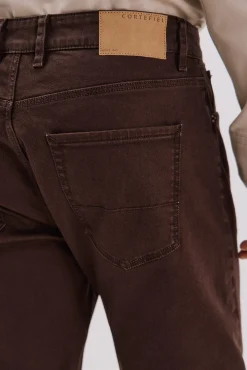 Cortefiel Jeans|Calças-Calças 5 bolsos cor regular fit Castanho