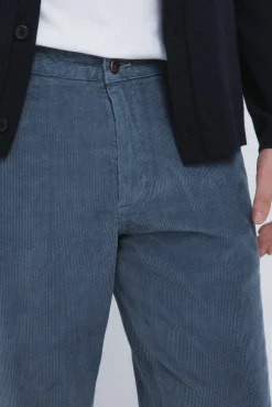 Springfield Calças|Chinos-Calças chino slim fit confortável de veludo cotelê lavado azul