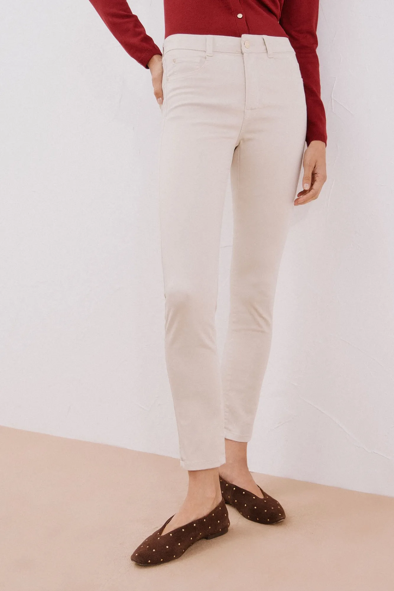 Cortefiel Jeans|Calças-Calças Coloridas Sensational Ecru