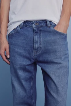 Springfield Calças|Chinos-Calças com lavagem média escura e corte regular azul