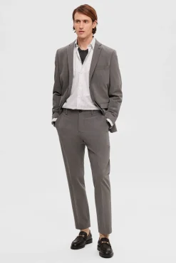 Selected Calças|Calças Clássicas-Calças de fato slim fit. Cinzento