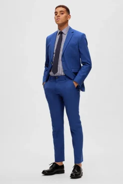Selected Calças|Calças Clássicas-Calças de fato Slim Fit com lã Azul