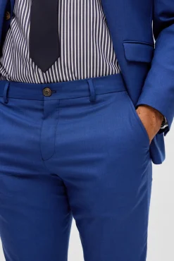 Selected Calças|Calças Clássicas-Calças de fato Slim Fit com lã Azul
