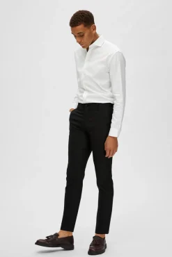 Selected Calças|Calças Clássicas-Calças de fato Slim Fit com lã Preto