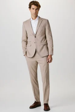 Selected Calças|Calças Clássicas-Calças de fato Slim Fit com lã Castanho