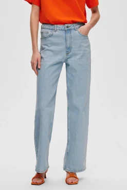 Selected Jeans|Calças-Calças de ganga Wide Leg, confecionadas com algodão orgânico Azul