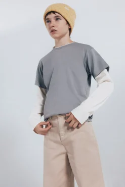 Springfield Kids Calças-Calças de perna larga com 5 bolsos para menino bege