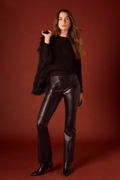 Slowlove Calças-Calças de símile pele. Preto