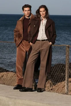 Pedro del Hierro Calças-Calças de veludo clássicas de perna larga Marrom