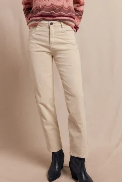 Slowlove Calças-Calças de veludo cotelê Ecru