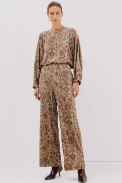 Cortefiel Calças-Calças de veludo estampado Castanho