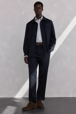 Pedro del Hierro Calças|Calças Clássicas-Calças plissadas de lã Azul