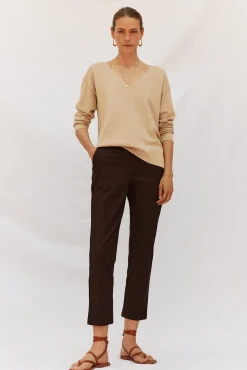 Cortefiel Calças-Calças retas com borracha nas costas Castanho