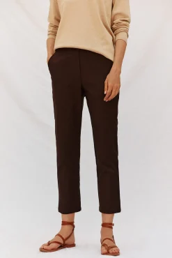 Cortefiel Calças-Calças retas com borracha nas costas Castanho