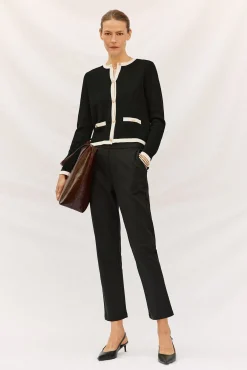 Cortefiel Calças-Calças retas com borracha nas costas Preto