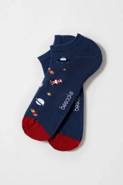 Besocks Meias|Meias-Calcetines tobilleros de algodón orgánico color marino azul