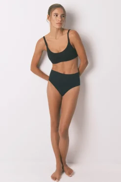 Women'secret Roupa Interior-Calcinha cueca de algodão cintura alta preto