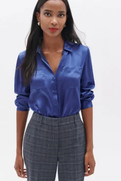 Caroll Blusas-Camisa 100% seda Azul