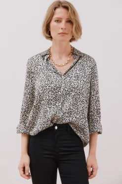 Cortefiel Blusas-Camisa acetinada Impress&atilde;o