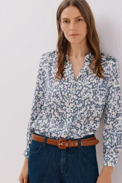 Cortefiel Blusas-Camisa acetinada Azul