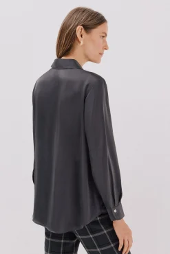 Cortefiel Blusas-Camisa acetinada Cinzento