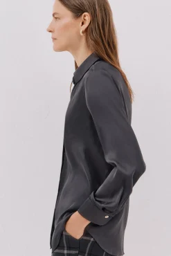 Cortefiel Blusas-Camisa acetinada Cinzento