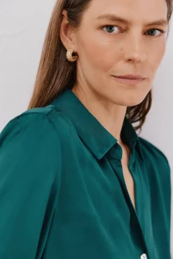 Cortefiel Blusas-Camisa acetinada Verde